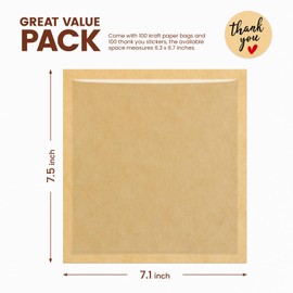 Foranda 100 Pack Heat Sealable Bakery Bags with Window, 7.1x7.5 Inch Cookie Packaging Bags with Seal Bake Sale Paper Sleeves for Bagel, Cake Slice, Sandwich, Donut, Pastry