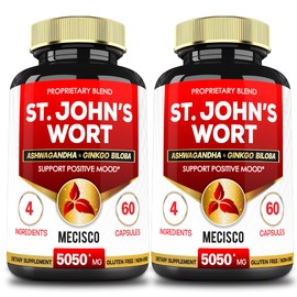 St. John's Wort Capsules 5050mg for 4 Months - High Concentrated with Ashwagandha Root, Ginkgo Biloba Leaf, and Black Pepper - Support Mood & Healthy Mind - 2 Packs 60 Capsules