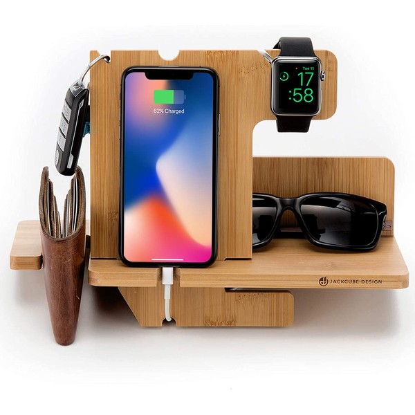 JackCubeDesign Wood Smart Watch Charger Bamboo dock Stand Multi Device