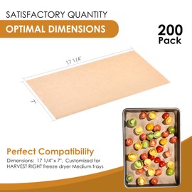 KitchenRaku 200 Pack Parchment Paper For Harvest Right Freeze Dryer Trays, Disposable Accessories for Freeze Dryer Trays, Prevent Food Items From Sticking (13 5/16" x 7", Small)