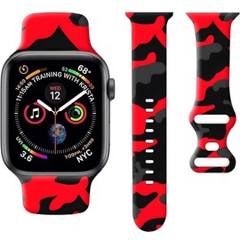 wumswu Compatible with iWatch Band 38mm 40mm 41mm 42mm 44mm 45mm 49mm for Women, Cute Fadeless Replacement Strap for iWatch SE Series 9 8 7 6 5 4 3 2 1 Ultra(Red Black Camo Camouflage)