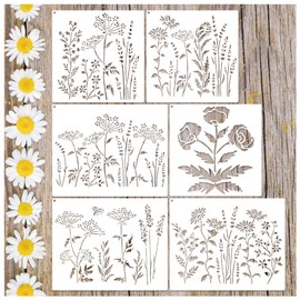 Large Flower Stencil for Painting on Wood Fence Walls, Wildflower Stencil for Crafts Reusable Plant Templates for Shirts Floor Canvas (flower6)