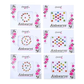 Bindi Pack of 6 Crystal Designer Jewel for Forehead Face Tikka Multicolored Bindiya Stickers Adhesive Stone Indian Traditional Mothers Day Bindi Tattoos for Women Girls Bride Return Gifts