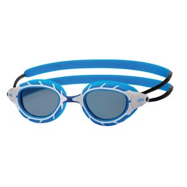Zoggs Predator Goggles, UV Protection Swim Goggles, Quick Adjust Swim Goggle Straps, Fog Free Adult Swim Goggle Lenses, Goggle, Ultra Fit, Blue/White/Tint Smoke - Regular Fit