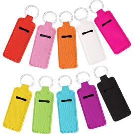 10 llaveros de Chapstick para bálsamo labial, llavero de manga con clip, colorido, bolsillo para llavero, accesorios para mujeres, plateado (Silver Ring), 10 Count (Pack of 1)