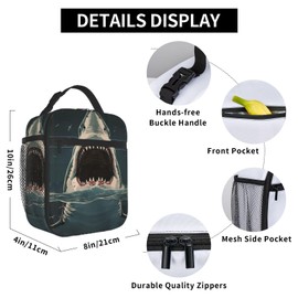 cromcu Insulated Lunch Box for Boys Kids Men Shark Lunch Bag for Work,Picnic,School,Travel,Hiking, Beach or Fishing Polyester Horror Shark Lunch Box