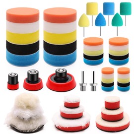 Zhaoyao Car Buffer Drill Attachment, 50P Mixed Sizes Buffing Pads for Drill Suitable for Various Projects and Surfaces Buffing Pads Made of Different Materials with Thread Backing Pads and Adapters