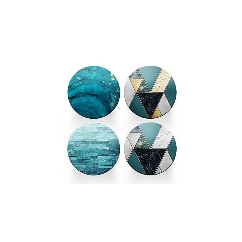 4 x Round Art Deco Coasters - Teal Blue Agate
