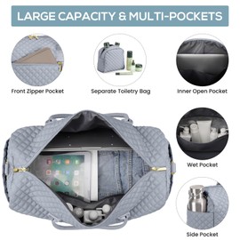 Travel Bag Weekender Bags for Women - Carry on Overnight Bag with Shoe Compartment Duffle Bag with Laptop Pocket Hospital Bag Grey
