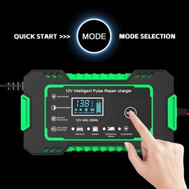 Mandark Car Battery Charger, 12V 6A Smart Fully Automotive Battery Trickle Charger, Portable Vehicle Battery Maintainer Desulfator with Temperature Compensation, Universal for SUV RV Truck (Green)