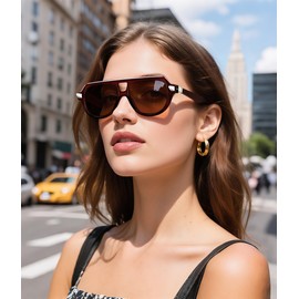 FEISEDY Vintage 70s Aviator Sunglasses Men Women Classic Retro Trendy Large Frame UV400 Sun Glasses B0030 Brown