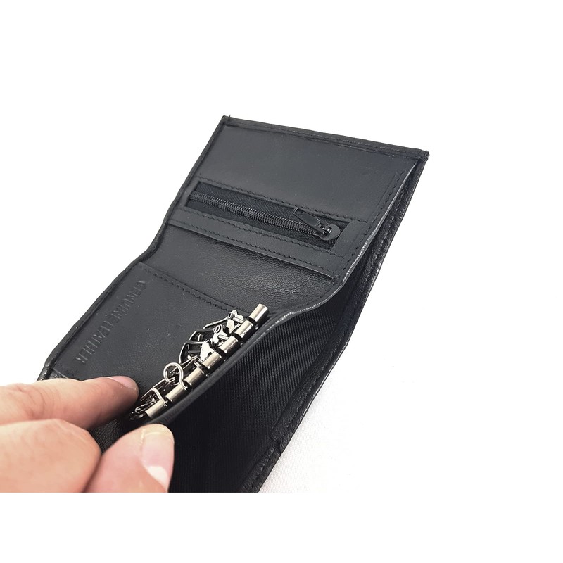 Black Leather Key Holder/Key Case Wallet Key Ring Soft Nappa
