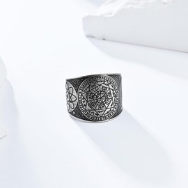 Pregeckit Seal of The 7 Archangels Protection Ring Amulet The Secrets of King Solomon Men Open Rings Vintage Jewelry, Metal, wrap-setting