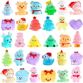 DIYDEC 40PCS Mini Christmas Luminous Figurines 40 Styles Christmas Resin Miniatures Glow in The Dark Tiny Figures to Hide Small Snowman Figures for Party Favors Bag Fillers Garden Dollhouse Decor