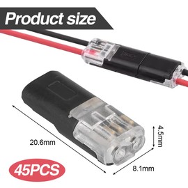 Yuragim Pack of 45 Car Cable Connectors, Waterproof 2 Pin, 12 V Plug, 2 Pin Cable Connectors, Mini Connectors, 2 Pin Quick Cable Connector Connectors for 18-22 AWG Cable, Crimp for Car, Truck