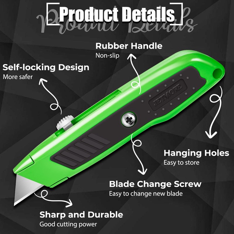 Jetmore 4 Pack Utility Knife, Retractable Box Cutter with 10