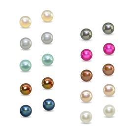 Pearl Earrings Set Sterling Silver Multi Color Cultured Freshwater 5.5-6mm Button Stud Earrings for Women, 10-Pack
