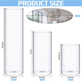 Sawysine 12 Sets 3.4'' X 4.7", 7", 9.8" Large Cylinder Vase Centerpiece with Mirror Tray Included Round Glass Mirror Trays Glass Vases for Centerpiece for Wedding Table Baby Shower Party Decoration