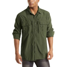 Quick Dry Shirts for Men Long Sleeve Sun Protection Shirts for Men Fishing Shirts for Men Button Up Work Shirts for Men Hiking Shirts for Men Army Green
