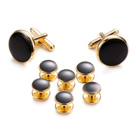 UJOY Cufflinks and Studs Set Blanks Round 4 Colors Shirt Tuxedo Buttons Packed in Cufflink Box for Men XDS03 Gold