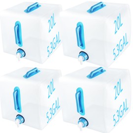 WMXWAN Water Storage Container, 4PCS x 5.3Gal/20L, Food Safe Emergency Water Jugs with Spigot, Collapsible, BPA-Free, Portable Water Bottle Survival Kit for Camping, Hiking, Fishing, Canteen Style