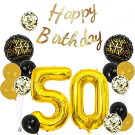 Gold 50th Birthday Decorations Party Supplies-Gold Happy 50th Birthday Banner Latex and Confetti Balloons Paper Honeycomb Balls Huge Number 50 Balloons for Girls,Women,Men,Photo Props 50th Birthday