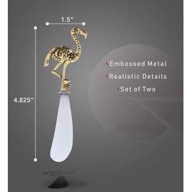 KitchaBon Gold Stainless Steel Dip & Cheese Spreader, Condiment & Butter Spreader Utensils For Appetizer Spread on Party Charcuterie Board, Metal Cheese Spreaders Kitchen Set of 2-4.85" - Flamingo