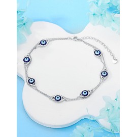 Seiyang Evil Eye Bracelet 925 Sterling Silver Adjustable Layered Evil Eye Bracelet Turkish Blue Eyes Protection Jewellery for Women Daughter