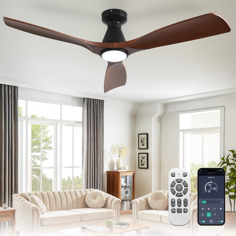 Depuley 52-Inch Ceiling Fans with Lights: Walnut 3 Blade Flush