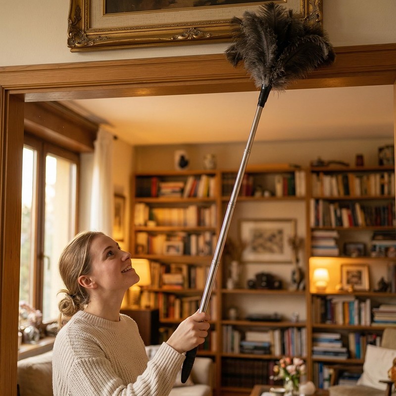 Extendable Ostrich Feather Duster 26"-79", Real Fluffy Ostrich Feather Duster,