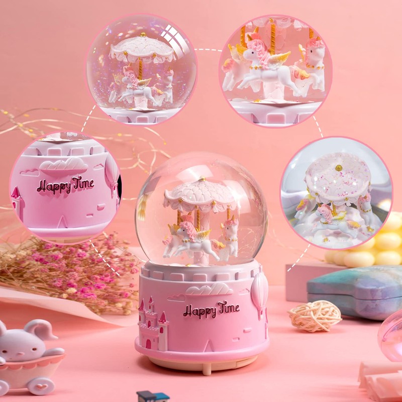 Unicorn Musical Snow Globe for Kids Girls Carousel Music Box