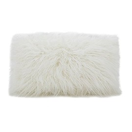 Fennco Styles Decorative Faux Mongolian Fur Throw Pillow (Ivory, 12"x20")