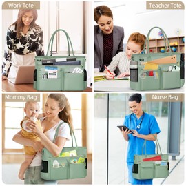 RAINSMORE Laptop Tote Bags for Women 15.6 inch Teacher Bag Large Nurse Utility Bag Computer Messenger Briefcase with Insulated Pocket for Work School Office Business University Mint Green