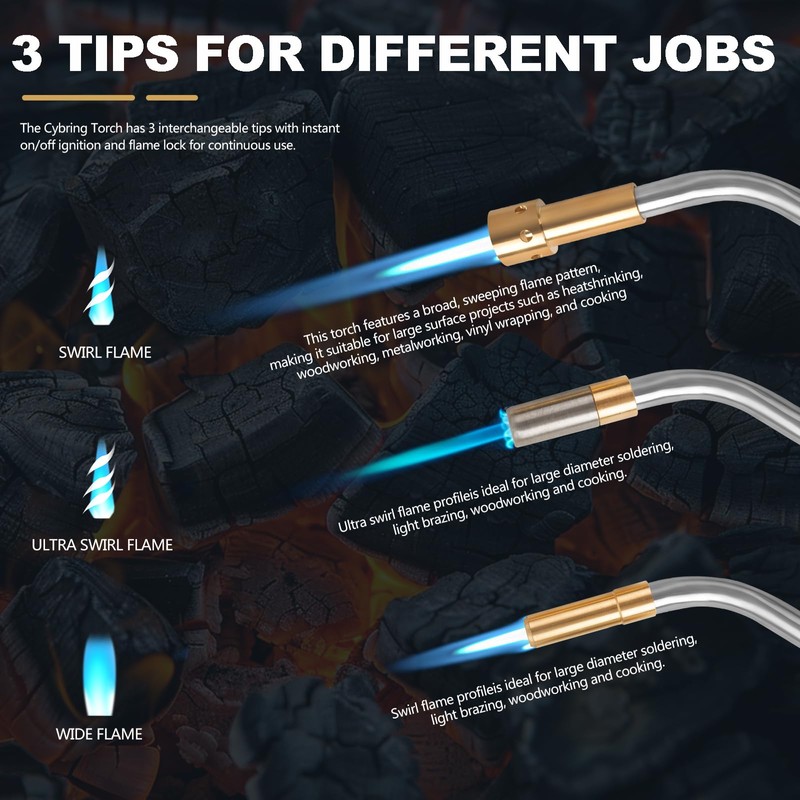 Propane Torch with 3 Tips, Instant on/off Ignition and Flame