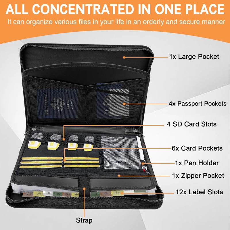 Erzekrim Expanding File A4 Fireproof Document Folder A4 with Zip