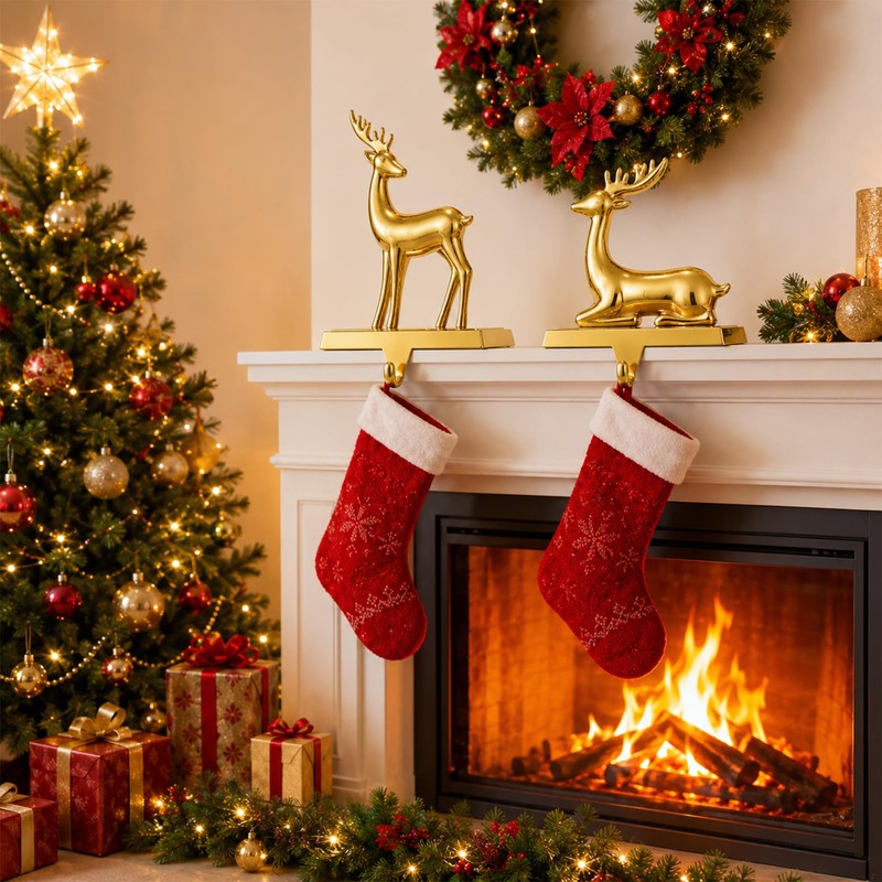 2PCS Christmas Stocking Holders for Mantle, Stocking Hangers for Mantel
