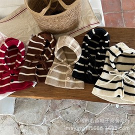 Baby Kids Winter Knit Balaclava Neck Warmer Beanie Hat lf2940 One Size/48-52cm Stripe Cap Khaki 3ea