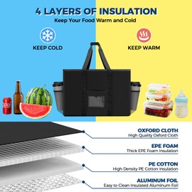 Waflyer Cooler Bag, Large Insulated Reusable Grocery Shopping Bag, Heavy Duty Food Delivery Bag, Collapsible Cool Bag with Durable Handles and Dual Tab Zips for Shopping Camping Family BBQ Picnic