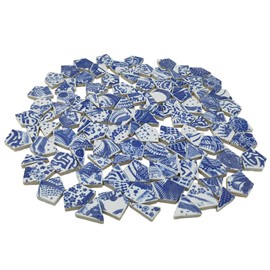 1.1lb Irregular Ceramic Porcelain Tiles for Crafts, Broken Blue and White China Plate Mosaic Tiles (Medium 2)