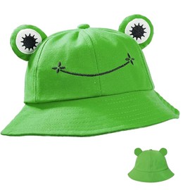 Frog Hat, Frog Bucket Cap with Adjustable Cotton Parasol Cap, Frog Costume, Suitable for Children and Adults, Suitable for Outdoor Activities such as Fishing, Hiking and Camping, 1, M