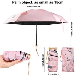 Jinlaili Pocket Umbrella with Rose Pattern, Mini Travel Umbrella with 6 Ribs, UV Folding Umbrella, Sun UV Protection Umbrella, Compact Umbrella, Windproof, Strong, Umbrella for Women, a
