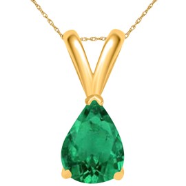 AoneJewelry Emerald Pendant Necklace for Women | 14k Yellow Gold 0.70 Carat 1 Stone Round Cut Prong Setting 18" Silver Box Chain Necklace Wedding Jewelry Collection