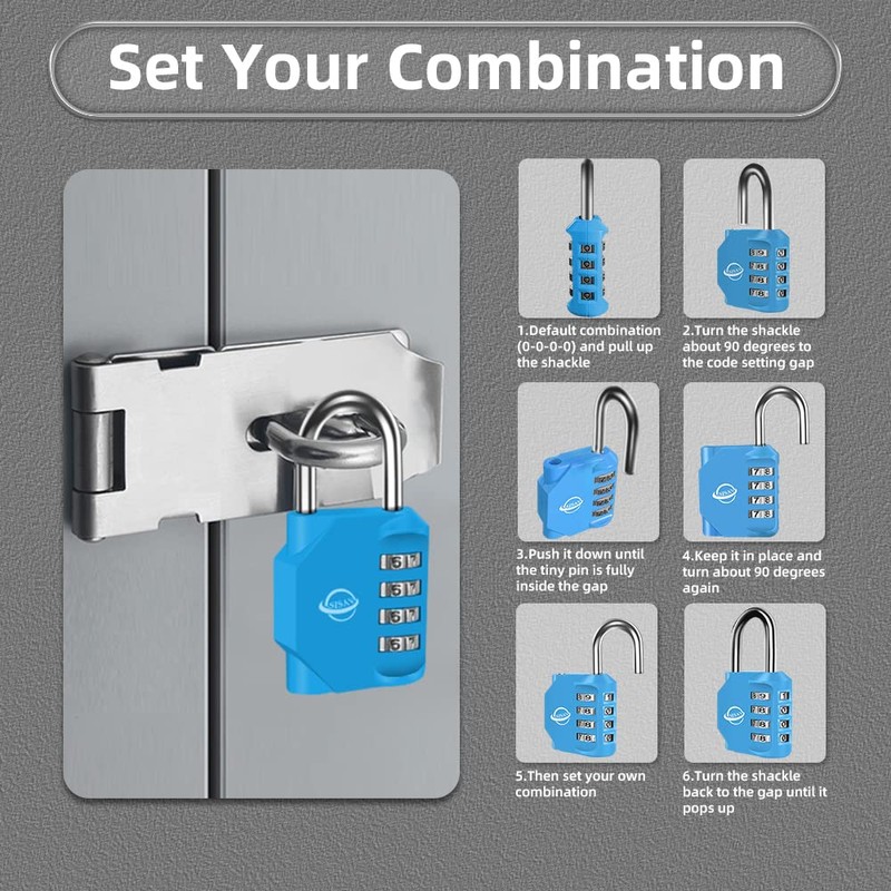 SISAV 4 Digit Combination Lock,Gym Padlock,Outdoor Combination Padlock,Suitable for School