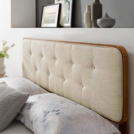Modway Collins Tufted Fabric and Wood King Headboard in Walnut Beige