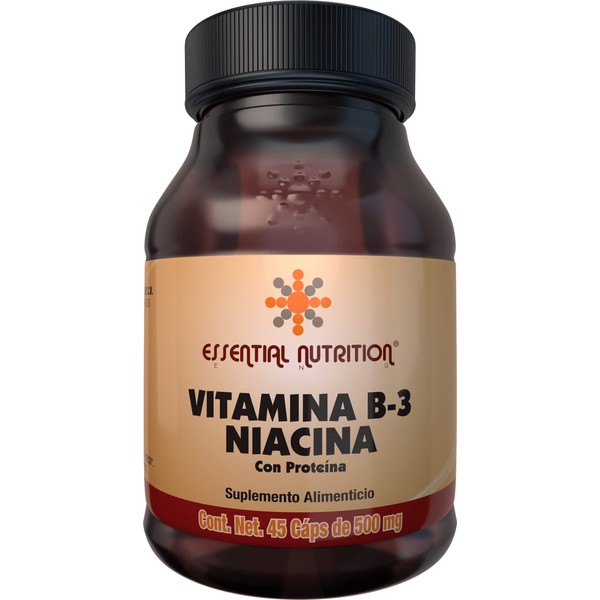 Essential Nutrition, Vitamina B-3 Niacina - 45 Cápsulas De 500 Mg