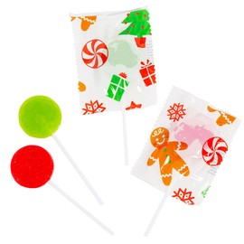 Assorted Fruity-Flavored Christmas Printed Icons Lollipops - (57 Pcs.) - Individually Wrapped - Perfect for Sharing, Snacking, and Holiday Treats