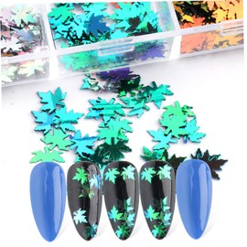 Minkissy Fall Maple Leaf Sequin Nail Art Stickers Compartments of Holographic Glitter Decor for Beautiful Unique Manicure Designs Easy to Use Lightweight