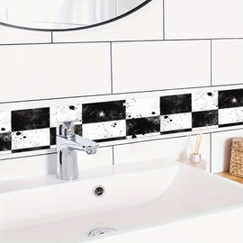 HOMETITUTE Wallpaper Border Peel and Stick Wall Border 4x196 Inch Grunge Black White Checkerboard Wallpaper Trim Decorative Accent Strip for Kitchen Garage Mirror Frame Wall Décor