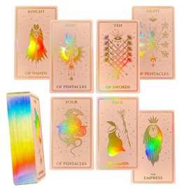 CRAFTERIAN Mistyc Minimalistic Tarot Cards with Rainbow Foil 78 Tarot Deck with Gold Edges, for Beginners and Experts with Guide Book. (Pink)
