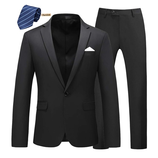 MOGU Mens Casual Dress Suit Slim Fit Stylish Blazer Coats Jackets US Size Blazer 34/Pants 31 Black